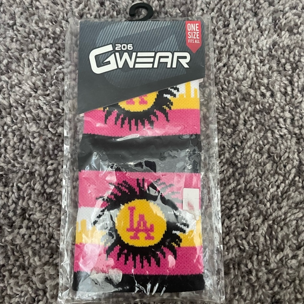 G Wear Pink and Yellow LA Wrist Sweat Bands